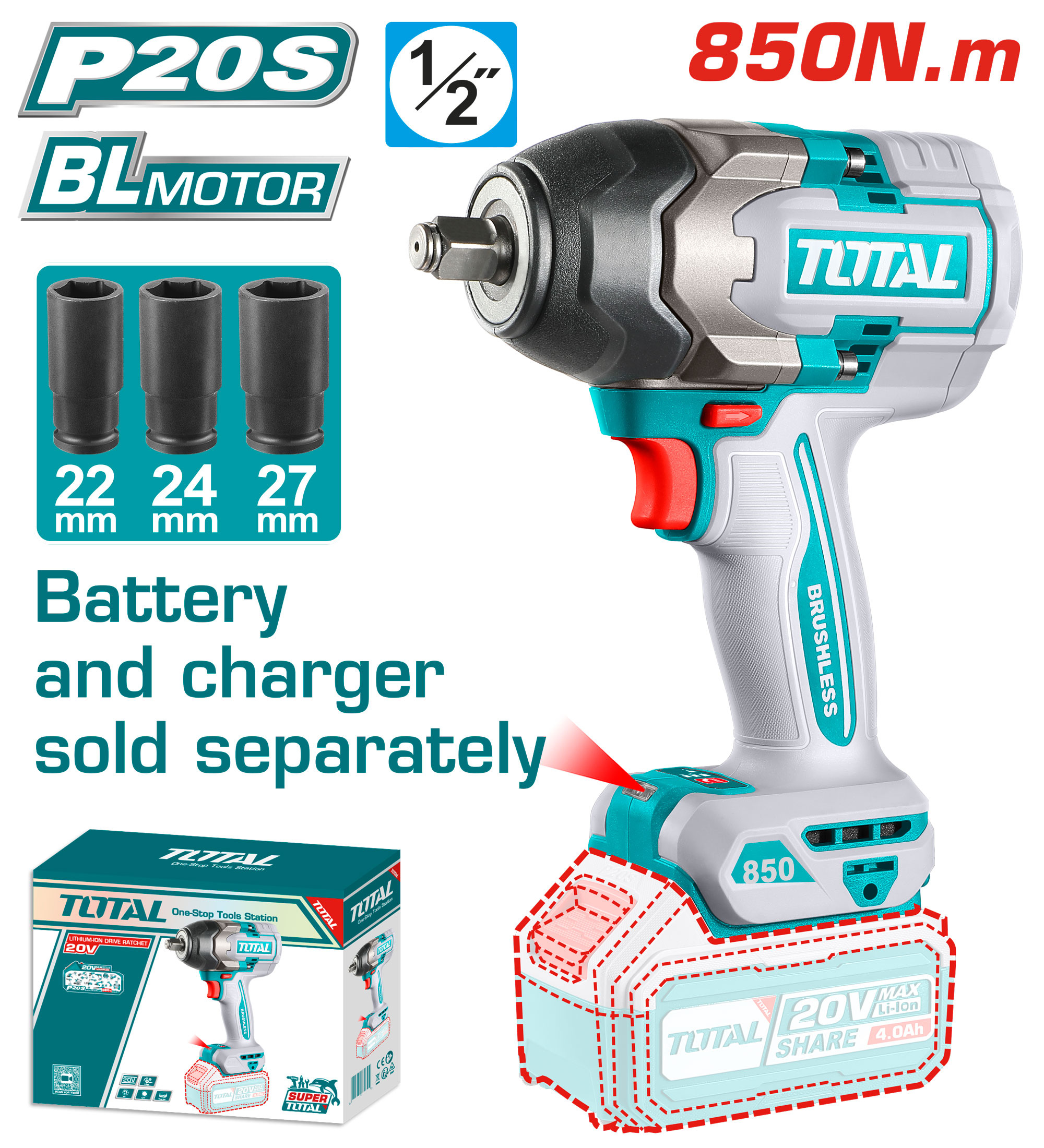 Llave De Impacto Total 20v 850nm