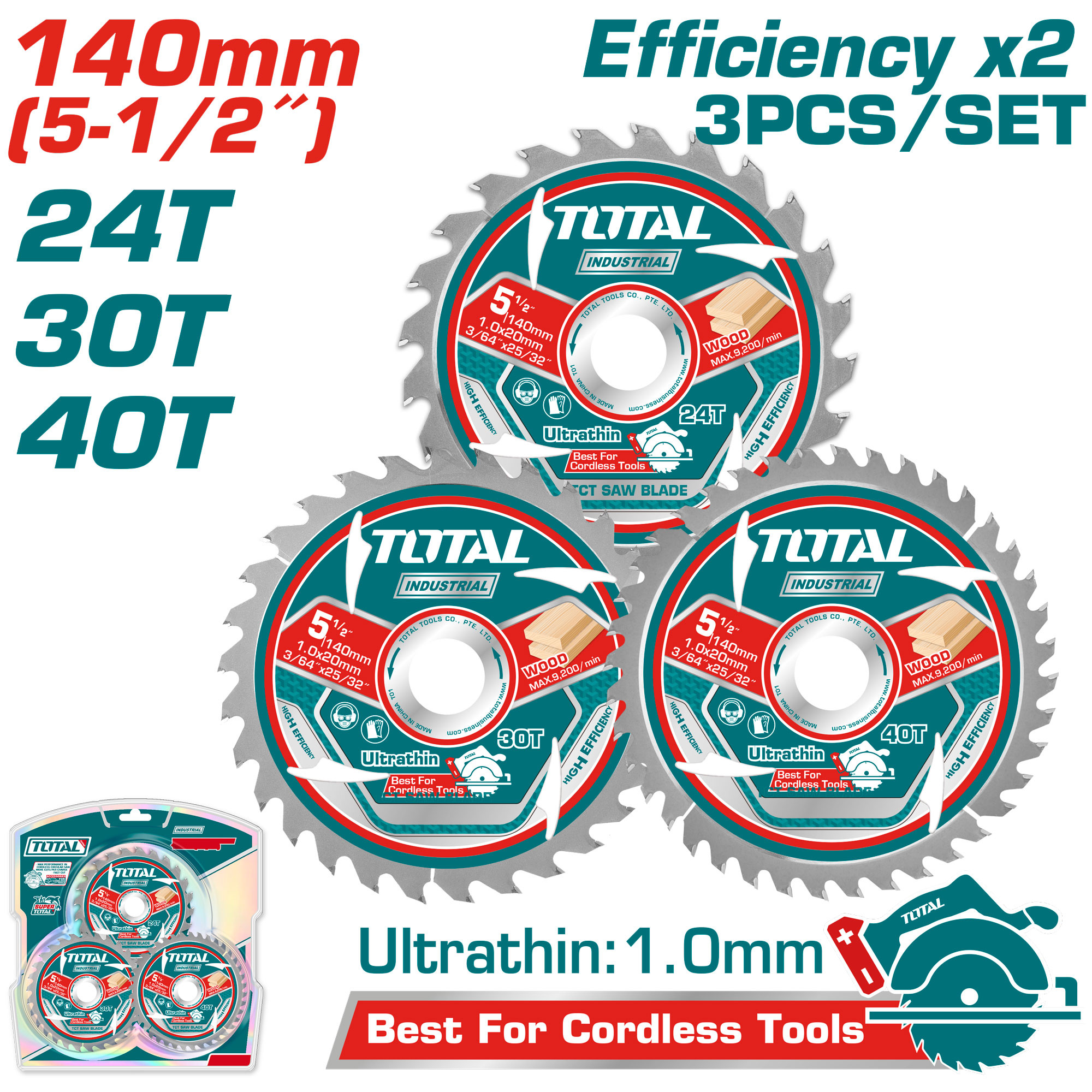 Set Discos De Corte Total Para Madera 140mm